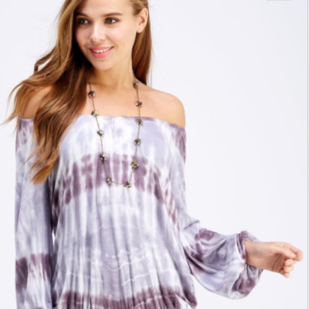 Plus Size Ombre Tie Dye Peasant Top Banded Hem